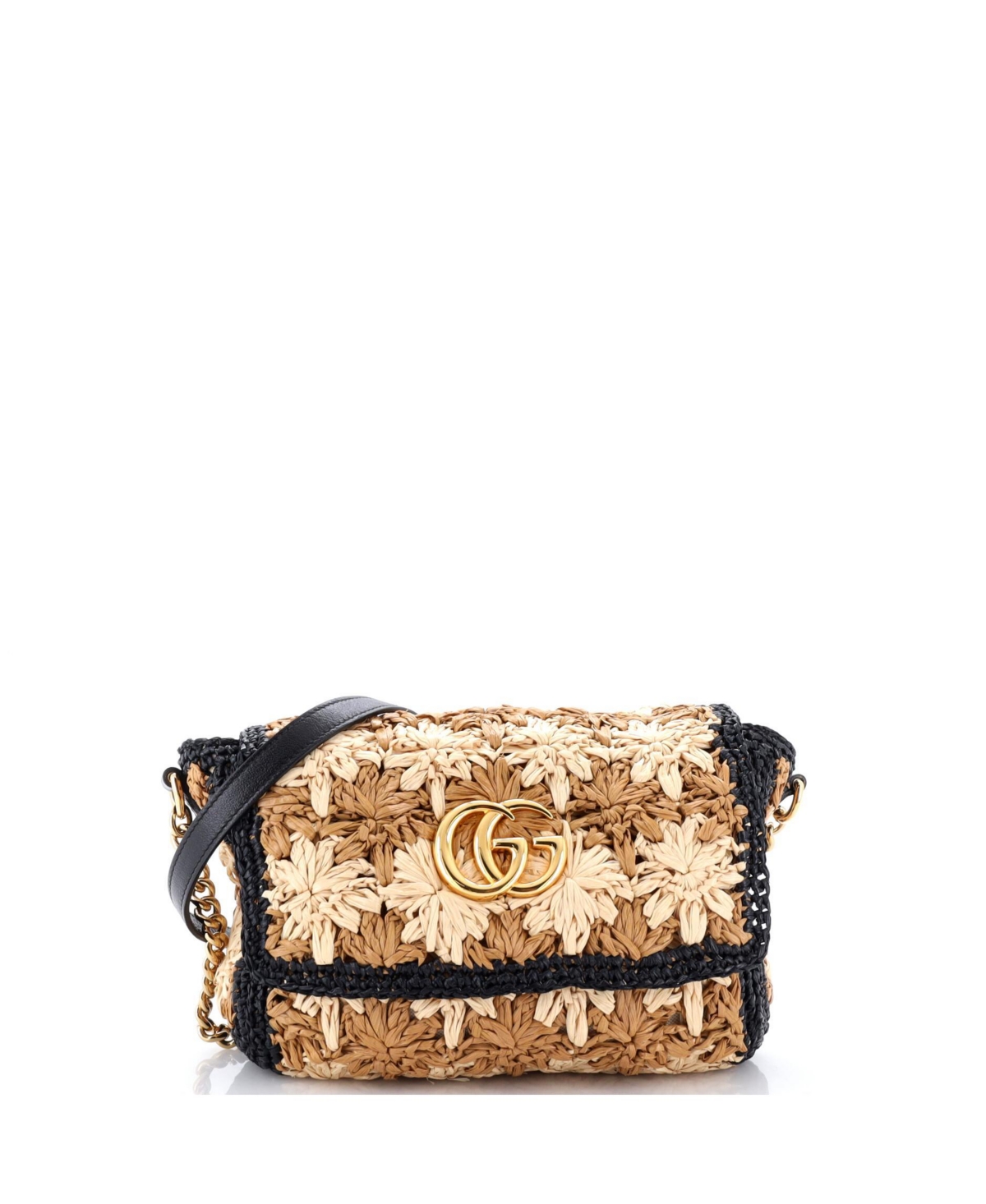 Pre-Owned Gucci Small Gg Marmont Flap Bag Raffia - Natural