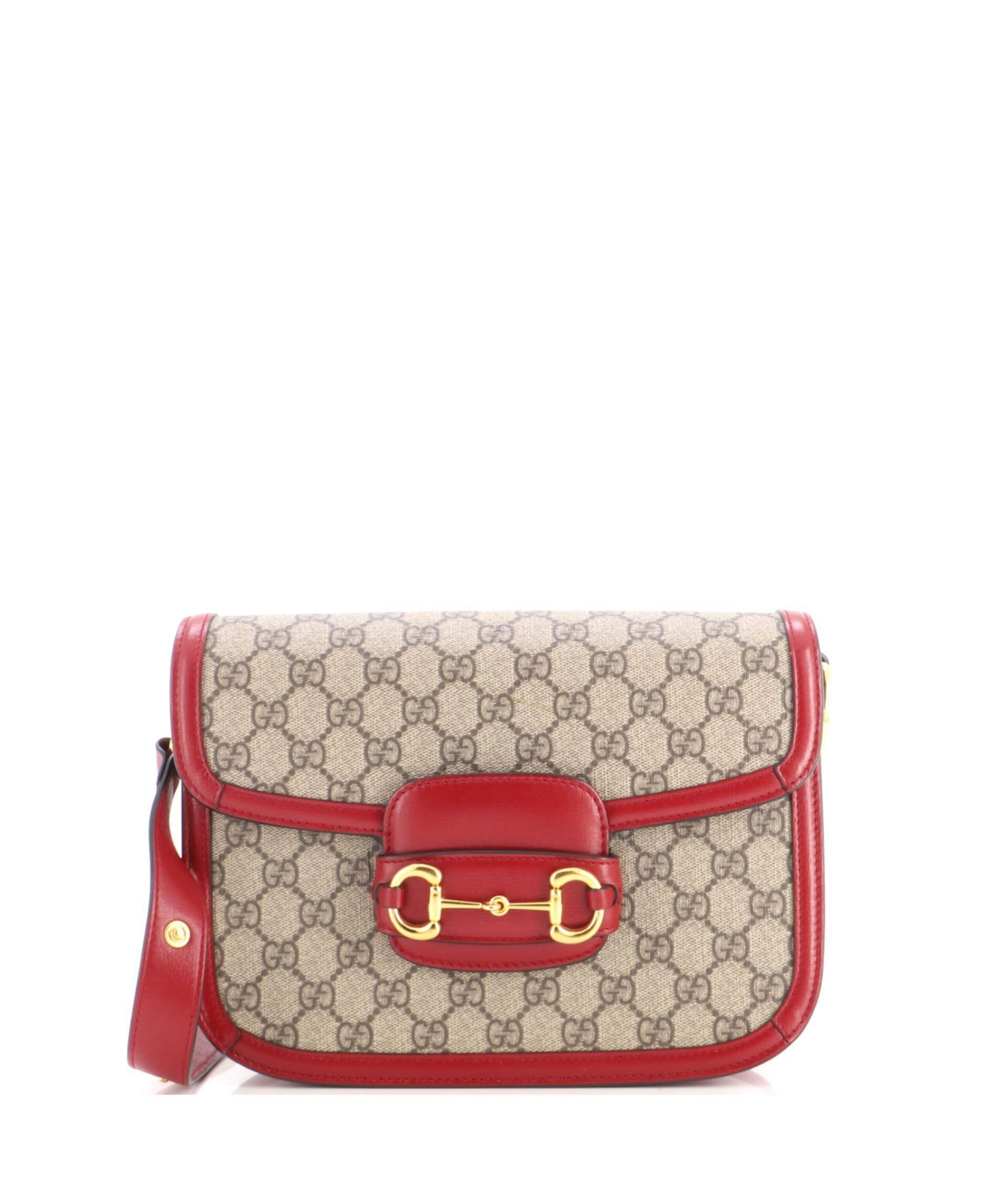 Pre-Owned Gucci Small Horsebit 1955 Shoulder Bag Gg Coated Canvas with Leather - Red