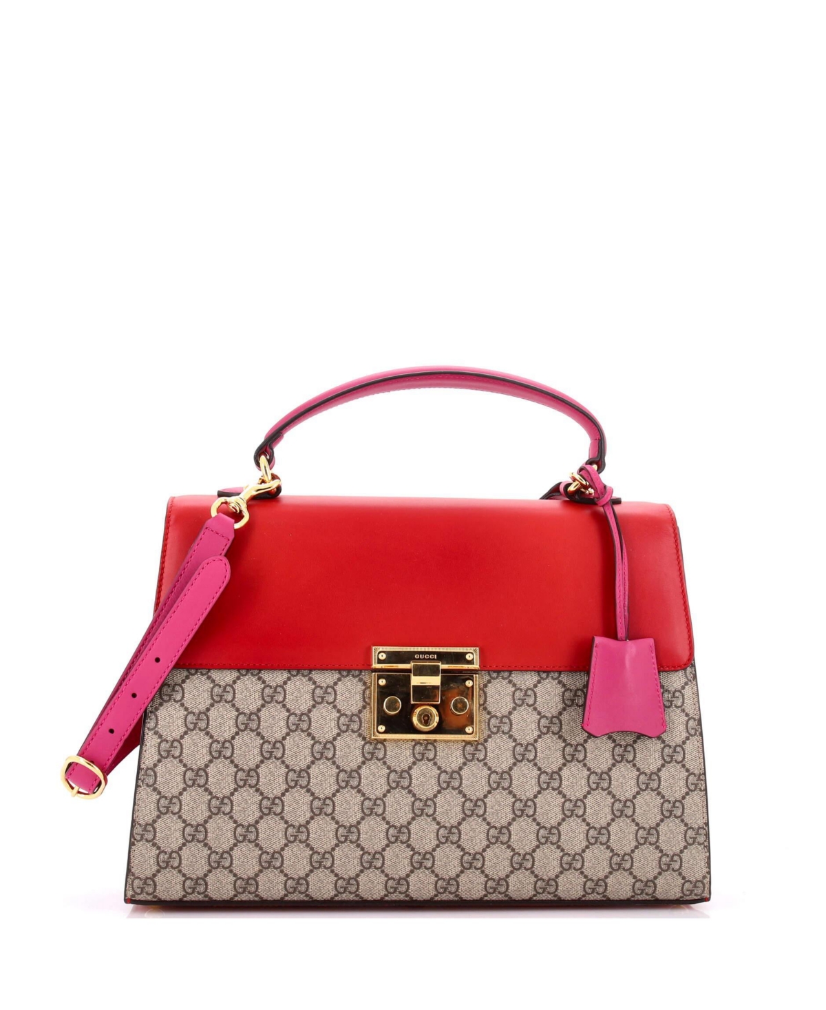 Pre-Owned Gucci Medium Padlock Top Handle Bag Gg Coated Canvas and Leather - Brown