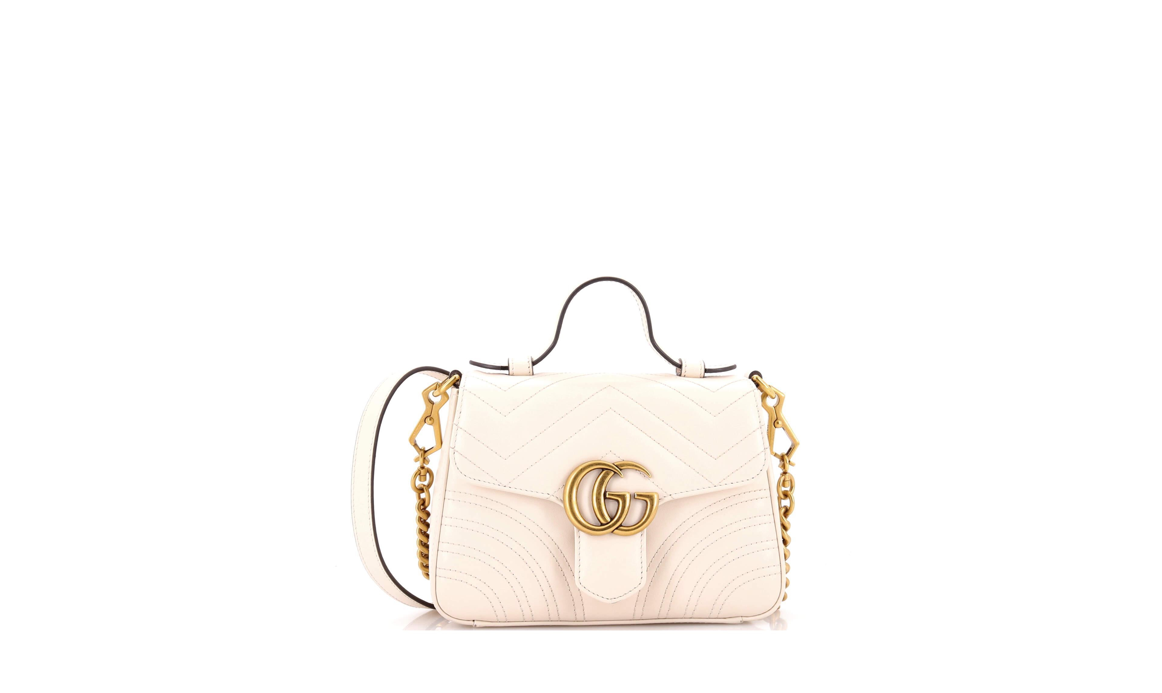 Pre-Owned Gucci Mini Gg Marmont Top Handle Flap Bag Matelasse Leather