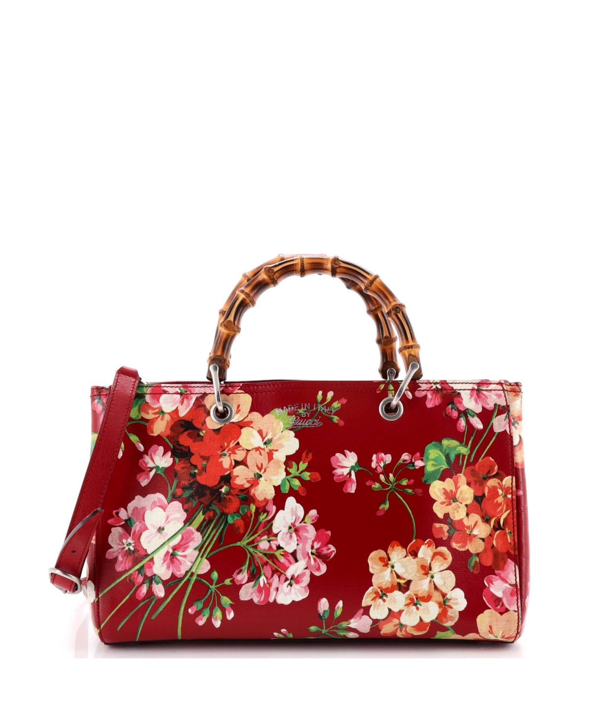 Pre-Owned Gucci Medium Bamboo Shopper Tote Blooms Print Leather - Red