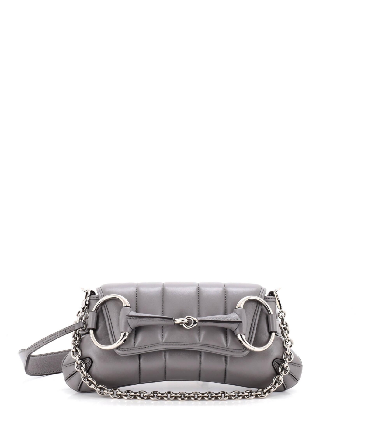 Pre-Owned Gucci Small Horsebit Chain Shoulder Bag Vertical Quilted Leather - Grey