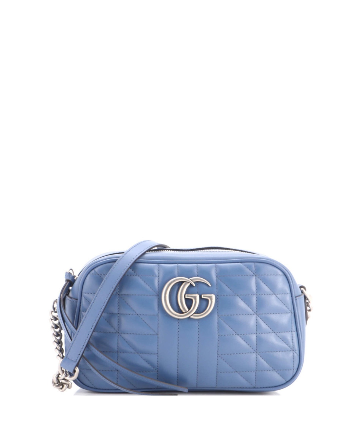 Pre-Owned Gucci Small Gg Marmont Shoulder Bag Mixed Matelasse Leather - Blue