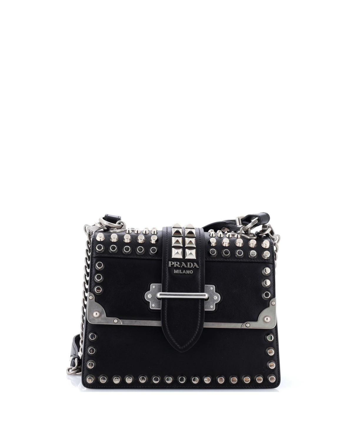 Pre-Owned Prada Small Cahier Convertible Shoulder Bag Studded City Calf with Saffiano