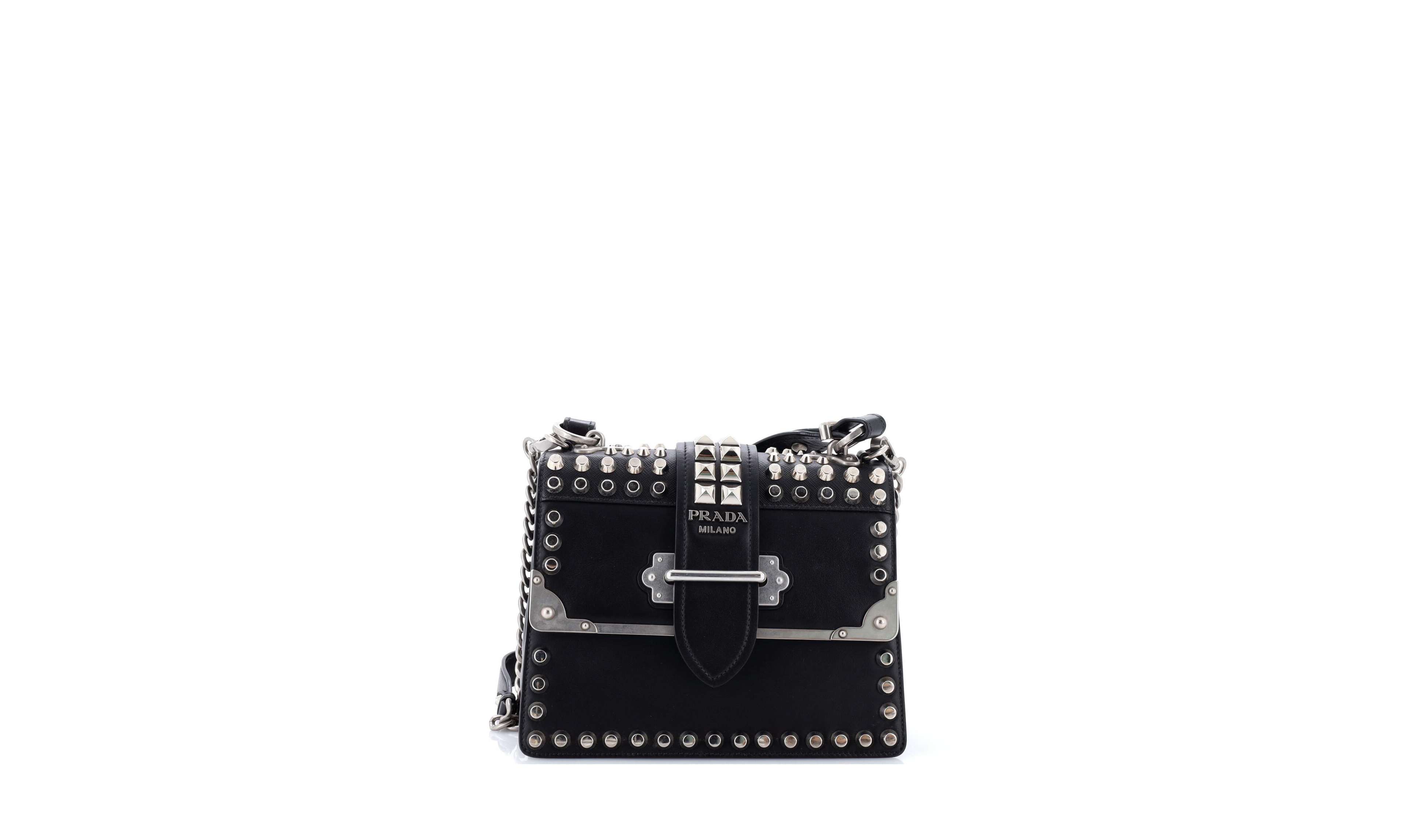 Pre-Owned Prada Small Cahier Convertible Shoulder Bag Studded City Calf with Saffiano