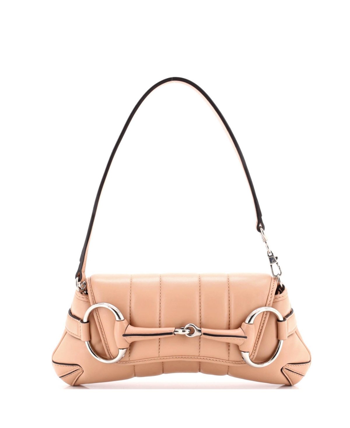 Pre-Owned Gucci Small Horsebit Chain Shoulder Bag Vertical Quilted Leather - Natural