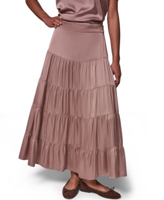 Women's Satin Midi Tiered Skirt