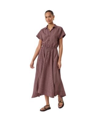 Women's Mira Striped Collared Short-Sleeve Midi Shirt Dress