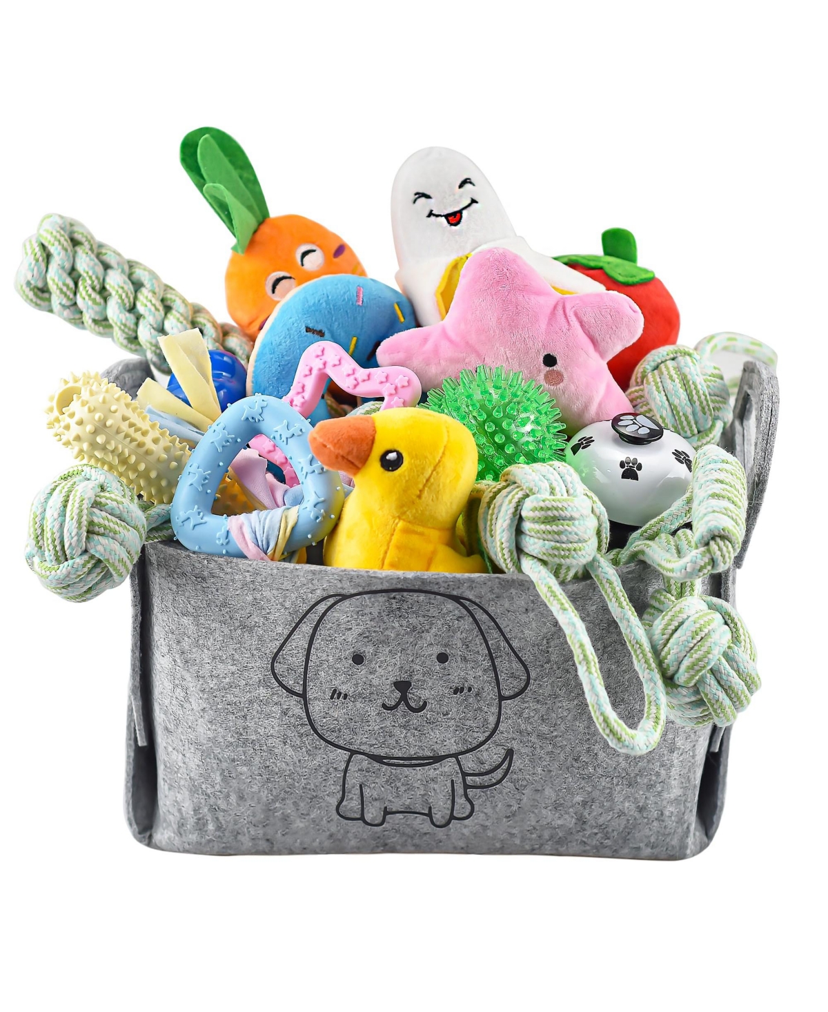 Magicorange 24 Pack Dog Toy Set With Storage Bin Rope Squeaky Chew Plush For Small Medium Breeds - 24pack