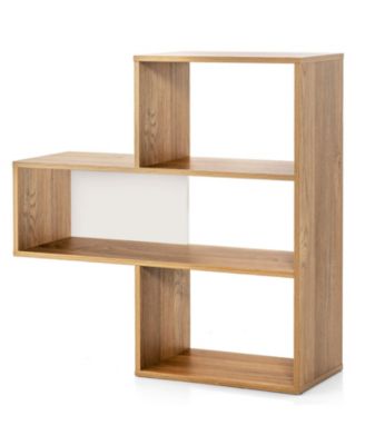 36 Inch 3-Tier Engineered Wood Convex Geometric Open Shelf Bookcase
