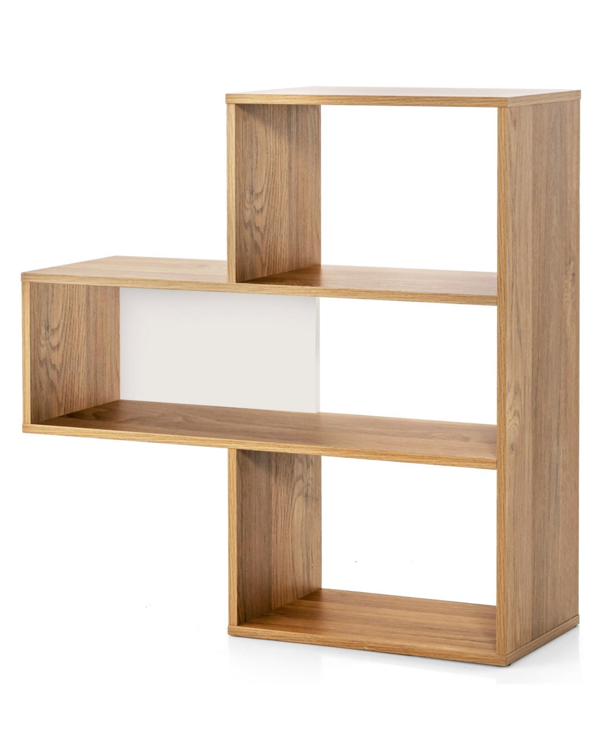 sumyeg 36 Inch 3-Tier Engineered Wood Convex Geometric Open Shelf Bookcase - Natural