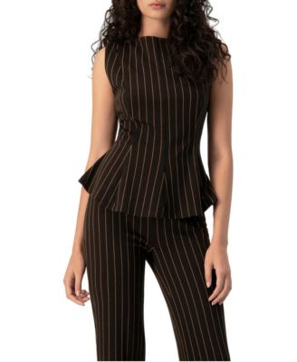Women's Pinstripe Peplum Sleeveless Top