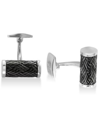 EFFY Collection - Men's Cylinder Weave-Look Cuff Links in Sterling Silver and Rhodium-Plate