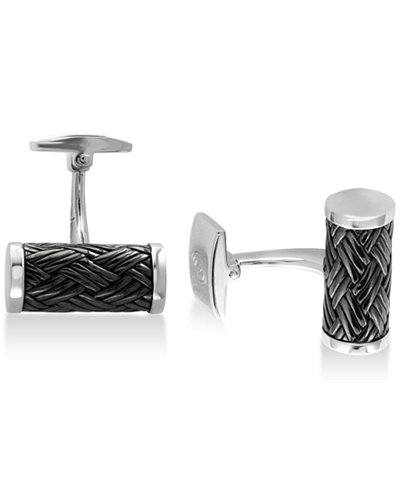 EFFY® Men's Cylinder Weave-Look Cuff Links in Sterling Silver and Black Rhodium-Plate