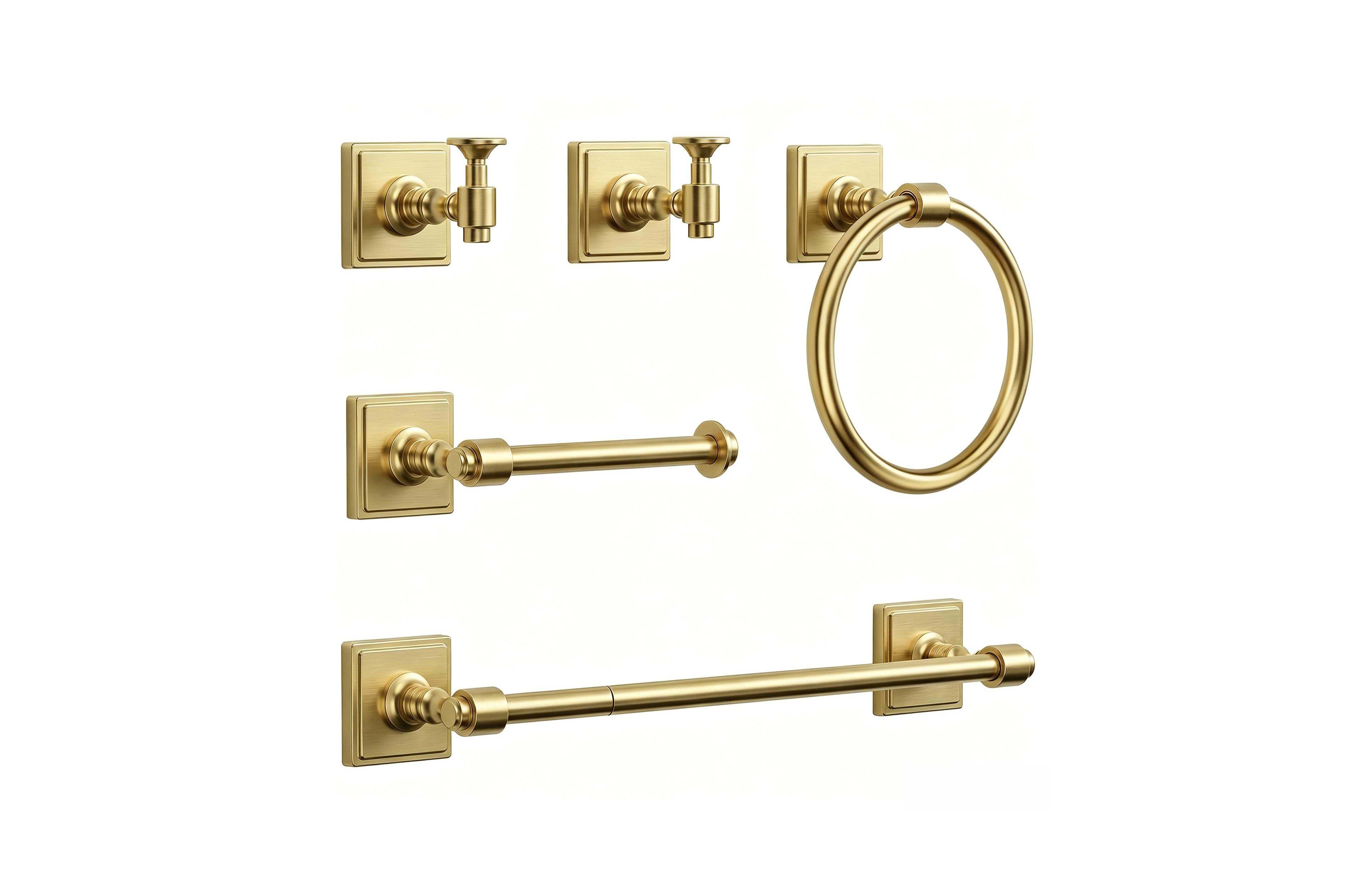 Cyqbd 5 Piece 24" Bathroom Hardware Brushed Gold Towel Bar Set SUS304