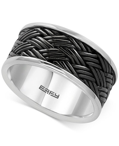 EFFY® Men's Woven-Style Band in Sterling Silver and Black Rhodium Plated