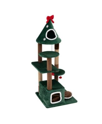 54 in Holiday Cat Tree with 2 Condos and Washable Cushion