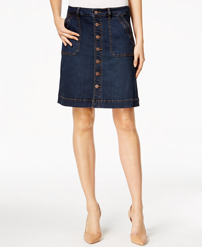 JAG Petite Florence Button-Front Denim Skirt