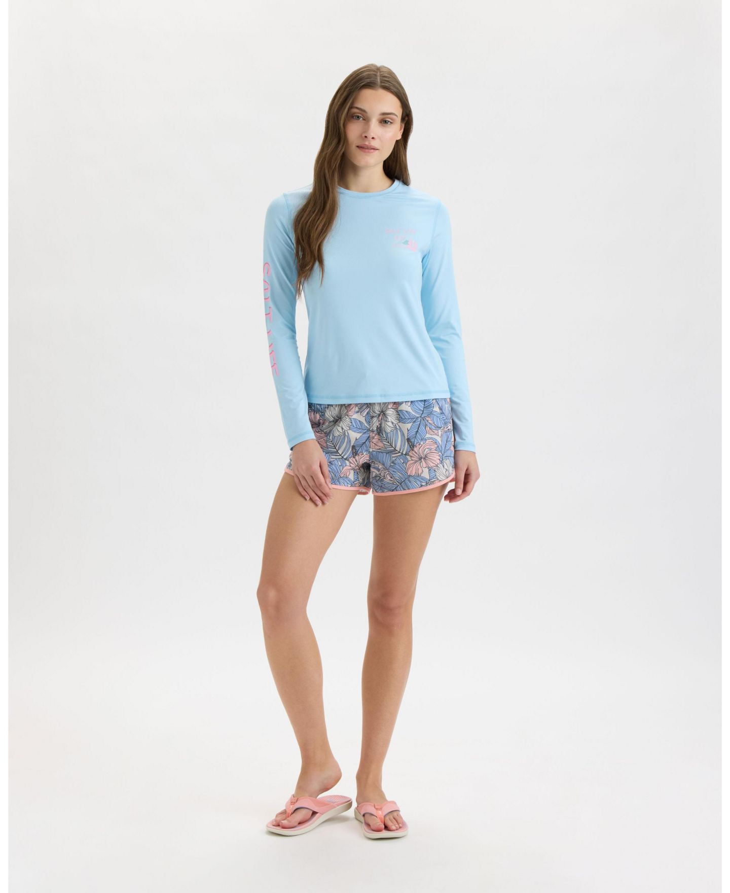 Женская футболка Salt Life Keep Surfing Performance Long Sleeve, цвет: Синий меланжевый — фото 3