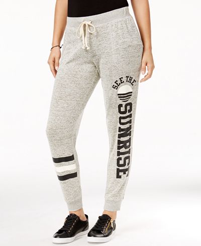 Ultra Flirt Juniors' Heathered Graphic Jogger Pants