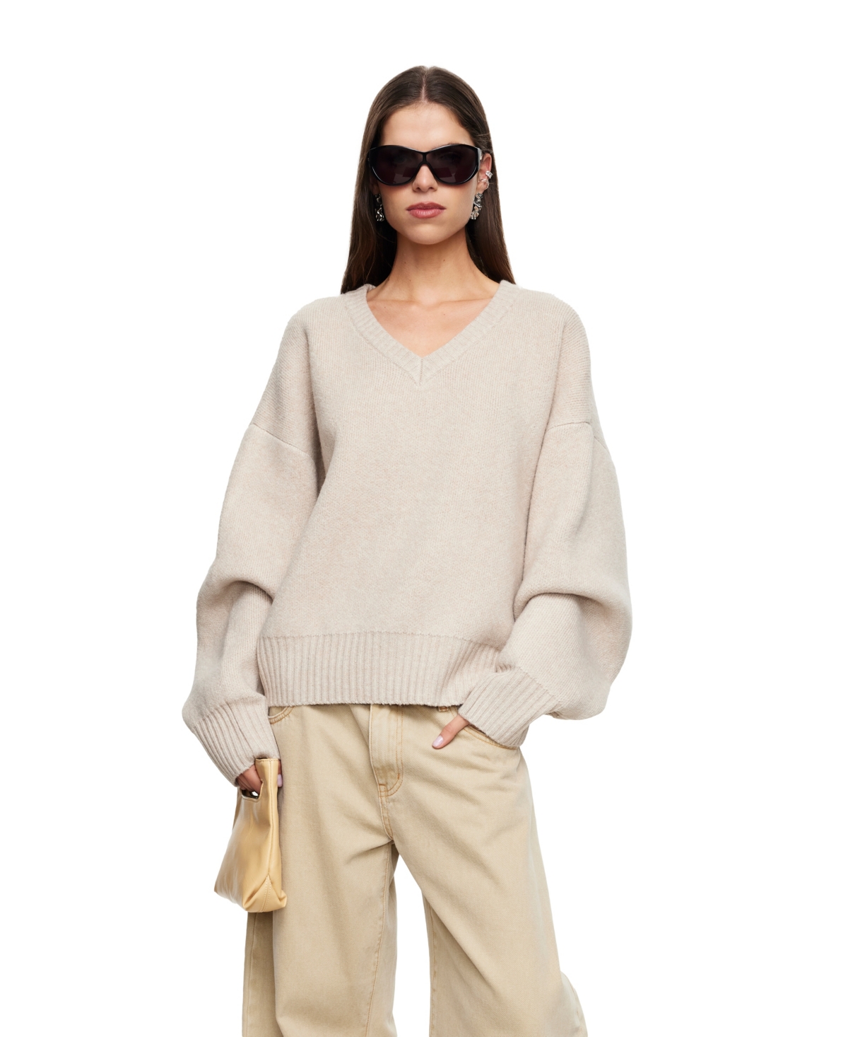 Lioness Women's Dolce Oversized Long-Sleeve Ribbed-Knit Sweater - Beige