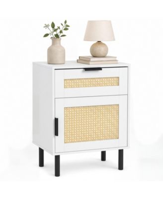 Rattan Nightstand With Drawer and Storage Cabinet 2 Anti-Tipping Kits for Bedroom