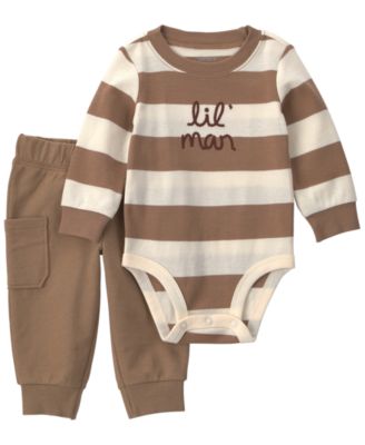 Baby Boys' Lil Man Long-Sleeve Striped Bodysuit and Pants, 2-Piece Set