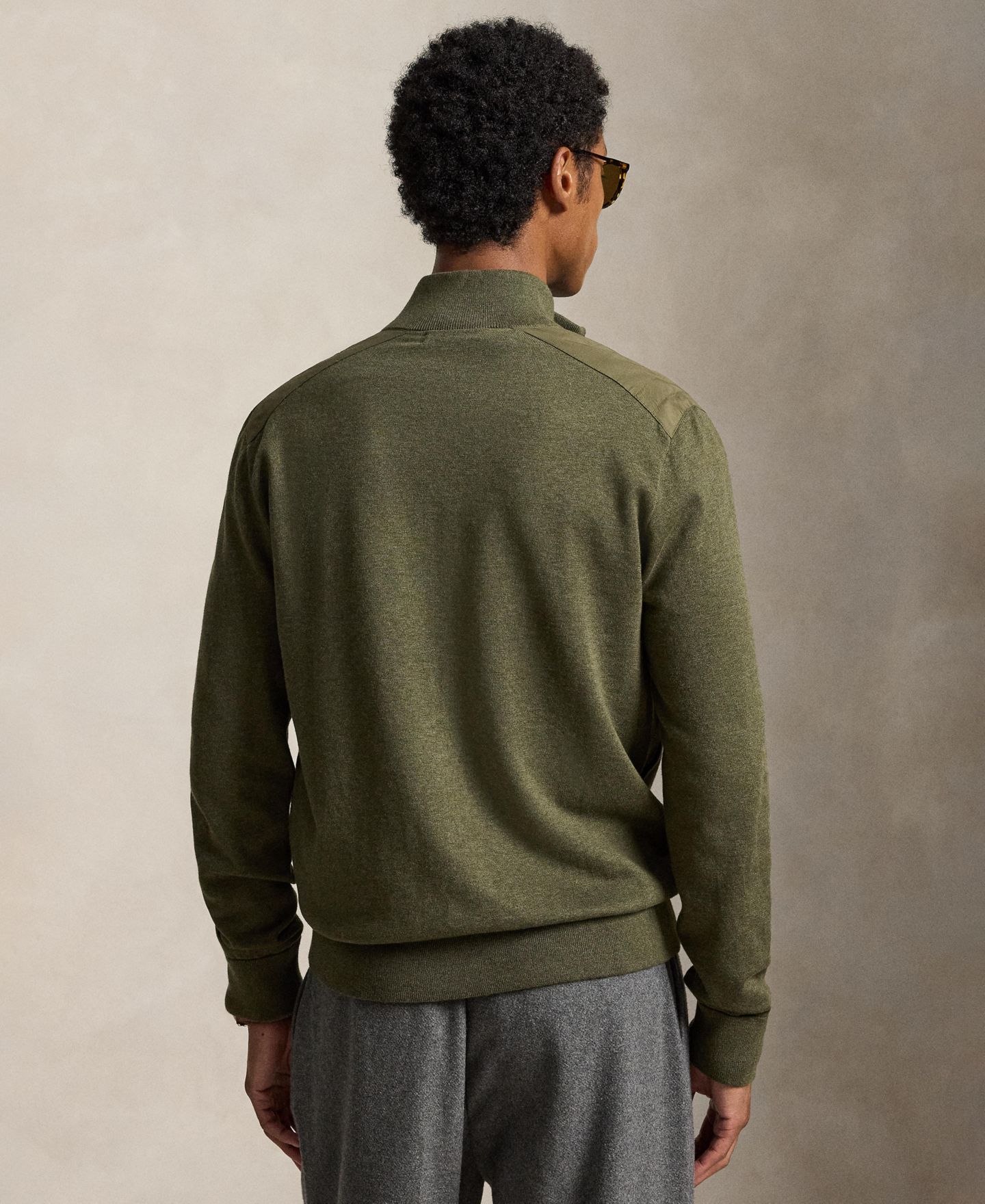 Мужской кардиган Polo Ralph Lauren Hybrid обычного кроя с воротником-стойкой на молнии, цвет: Оливковый комбинированный — фото 4