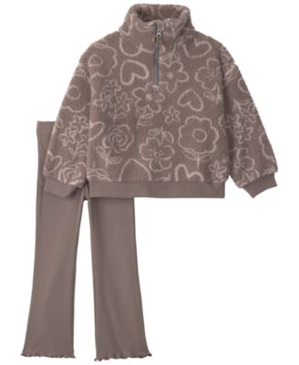 Baby Girls' Heart Teddy Fleece Quarter-Zip Long-Sleeve Top and Pants, 2-Piece Set