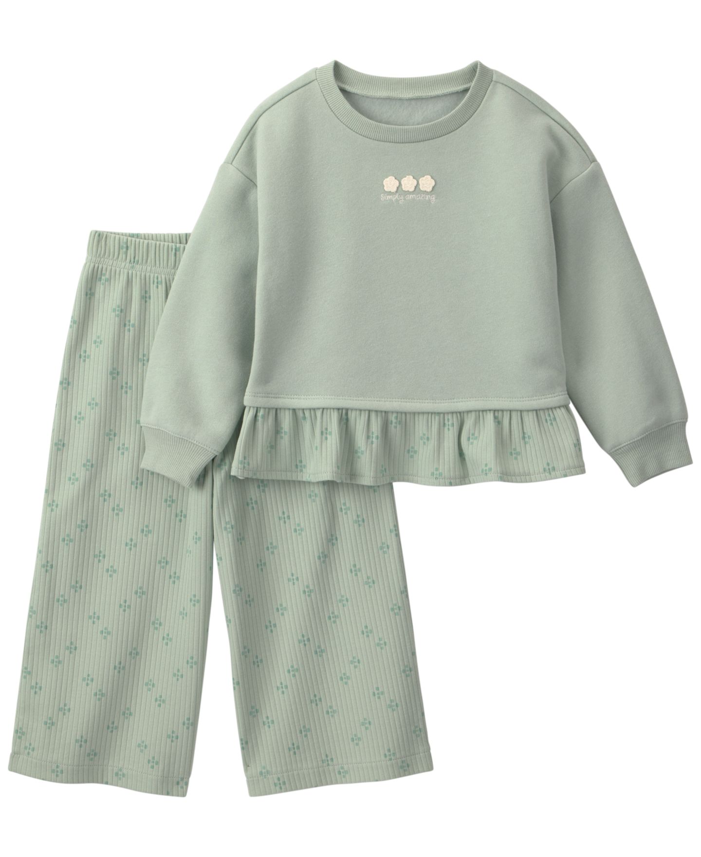 Комплект Carter's Floral-Print Long-Sleeve Top and Flare-Leg Pants, 2-Piece Set для девочек-малышей, цвет: Зелёный — фото 1