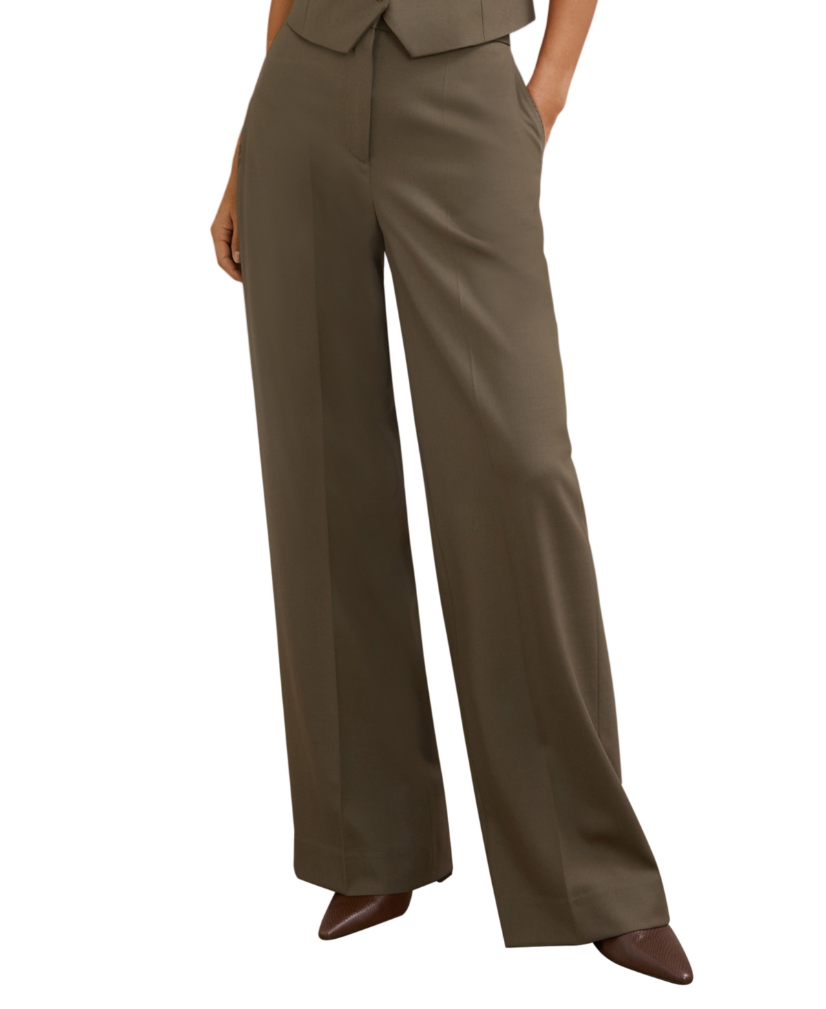 Reiss Petite Solene High-Waisted Wide-Leg Wool-Blend Pants