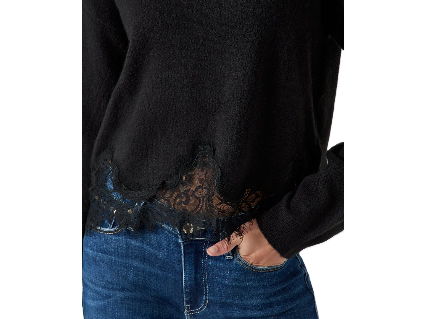 Женский свитер GUESS Hayden Mock Neck Long Sleeve Lace, цвет: Угольно-чёрный — фото 4