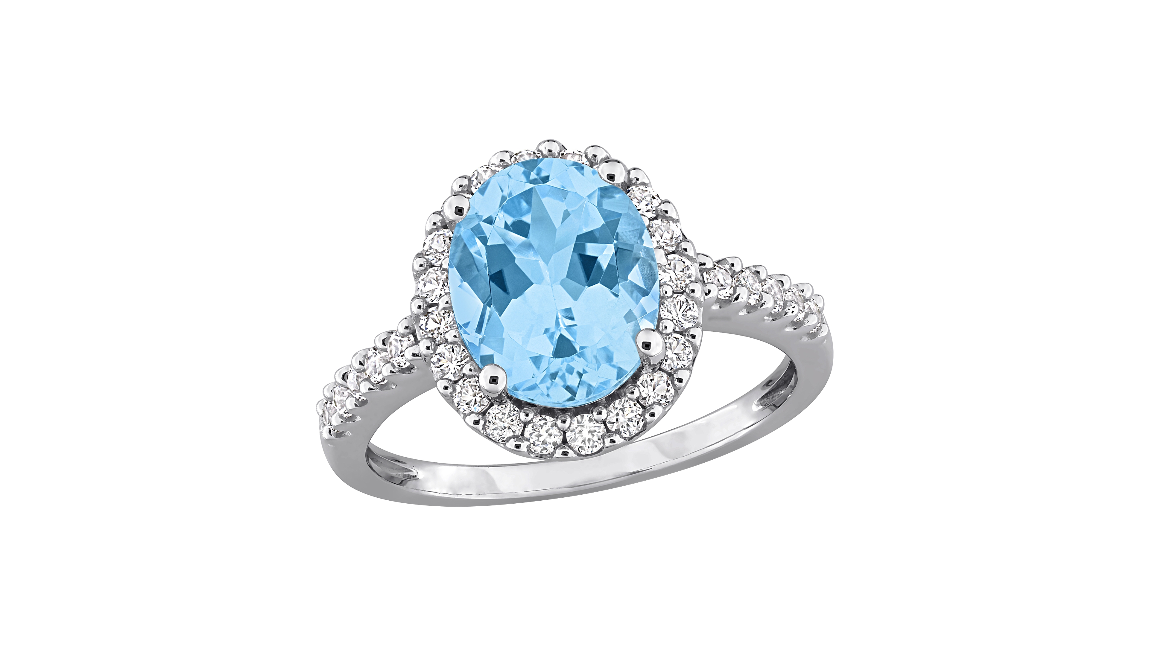 Macy's Blue Topaz and Lab-Created White Sapphire Halo Ring (3-5/8 ct. t.w. Topaz, 5/8 Sapphire) 10k Gold