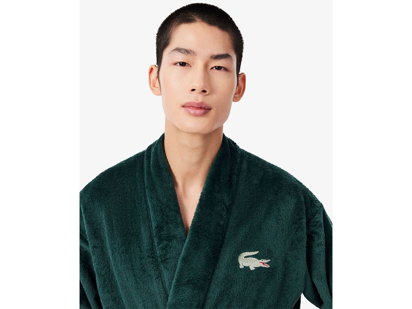 Мужской плюшевый халат Lacoste с шалевым воротником, цвет: Тёмный зелёный — фото 2