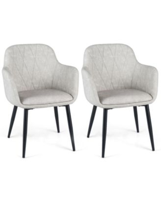 Curved Back PU Leather Dining Chairs Set of 2 with Armrests