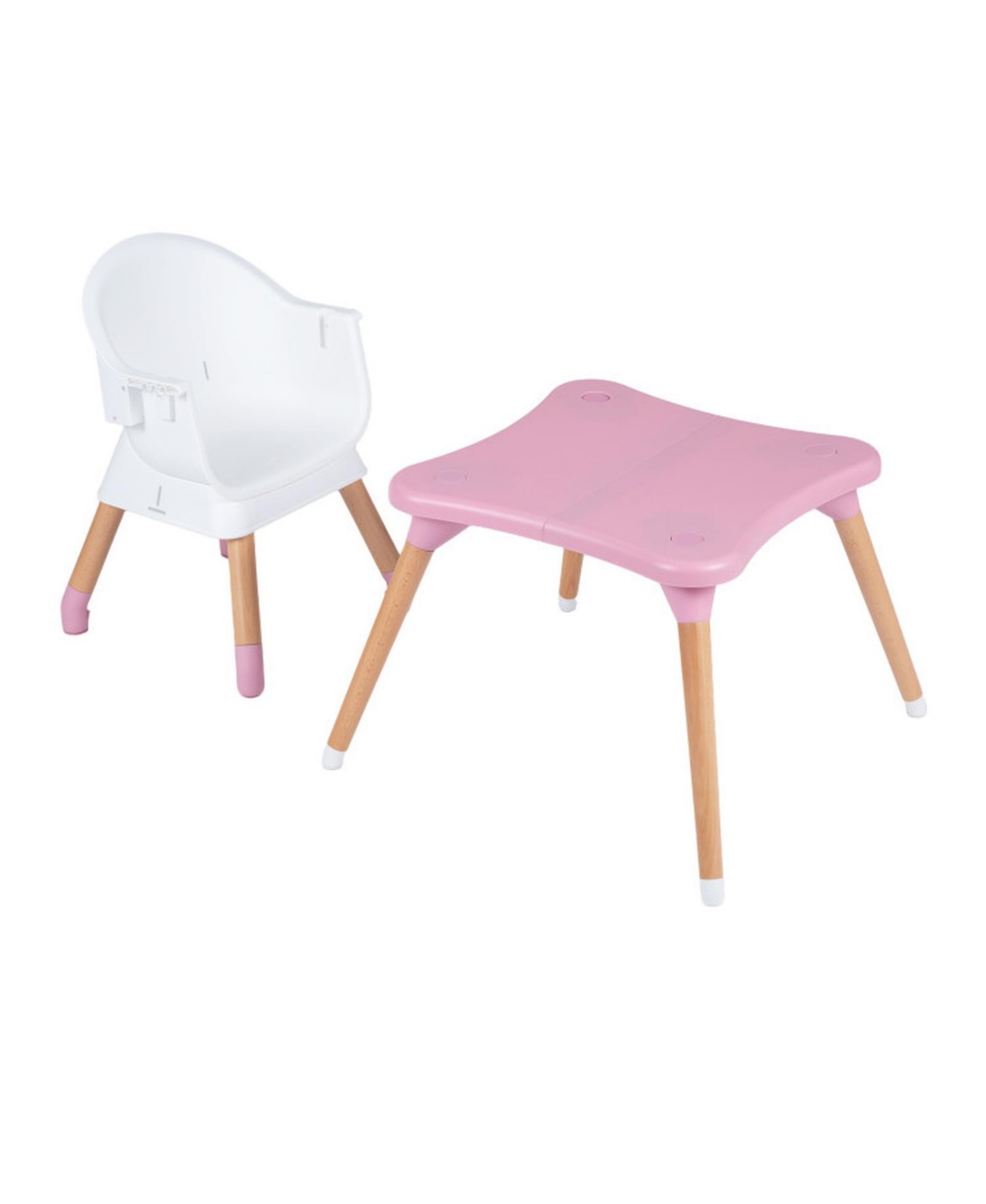 Gouun 9-in-1 Convertible High Chair with Solid Beech Wood Legs - Pink cushion