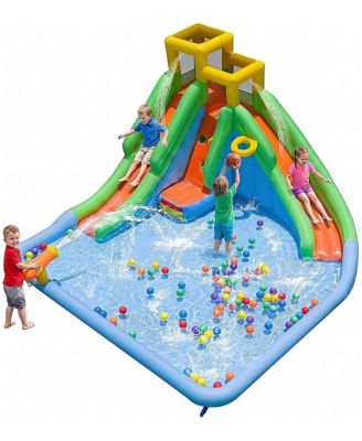 Double Water Slide with Basketball Hoop, 160" x 159" x 90.5", 200-Lb. Capacity, Ages 3-12
