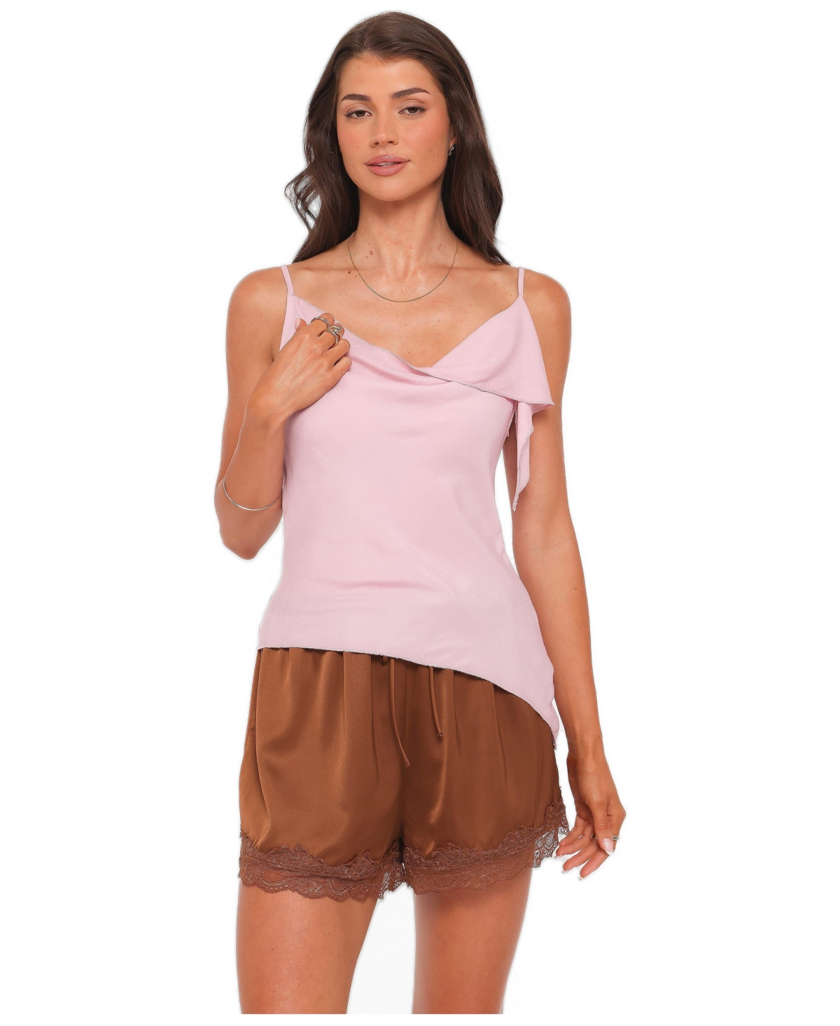 Petal and Pup Women's Devon Asymmetrical Cowl Neck Satin Top