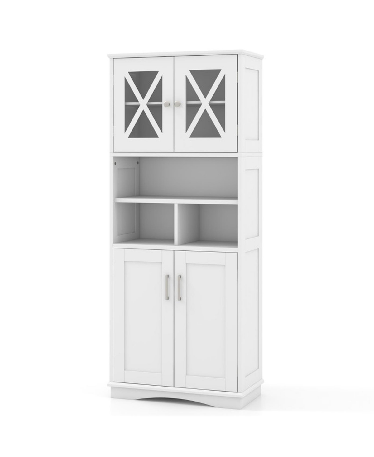 Hongge 57 Inch Tall Floor Cabinet for Bathroom Linen Storage - White acrylic doors
