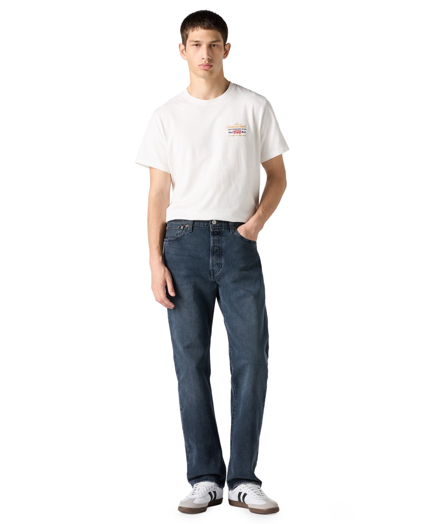 Мужские джинсы Levi's 501 Original прямого кроя, цвет: Синий чёрный — фото 2