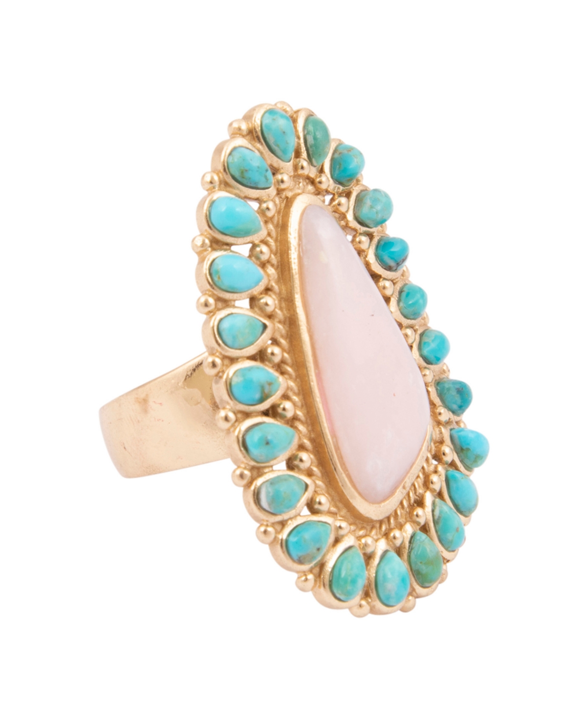 Barse Genuine Pink Opal and Blue Turquoise Cactus Rose Statement Ring