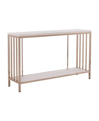 Metal Console Table with Faux Stone Veneer Top and Open Shelf, Art Deco