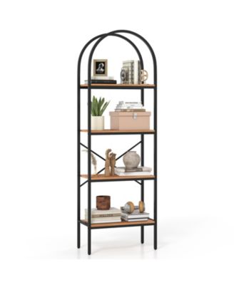 71 Inch Tall Arched Bookcase, 4-Tier Floor Bookshelf with Storage Shelves, Metal Frame