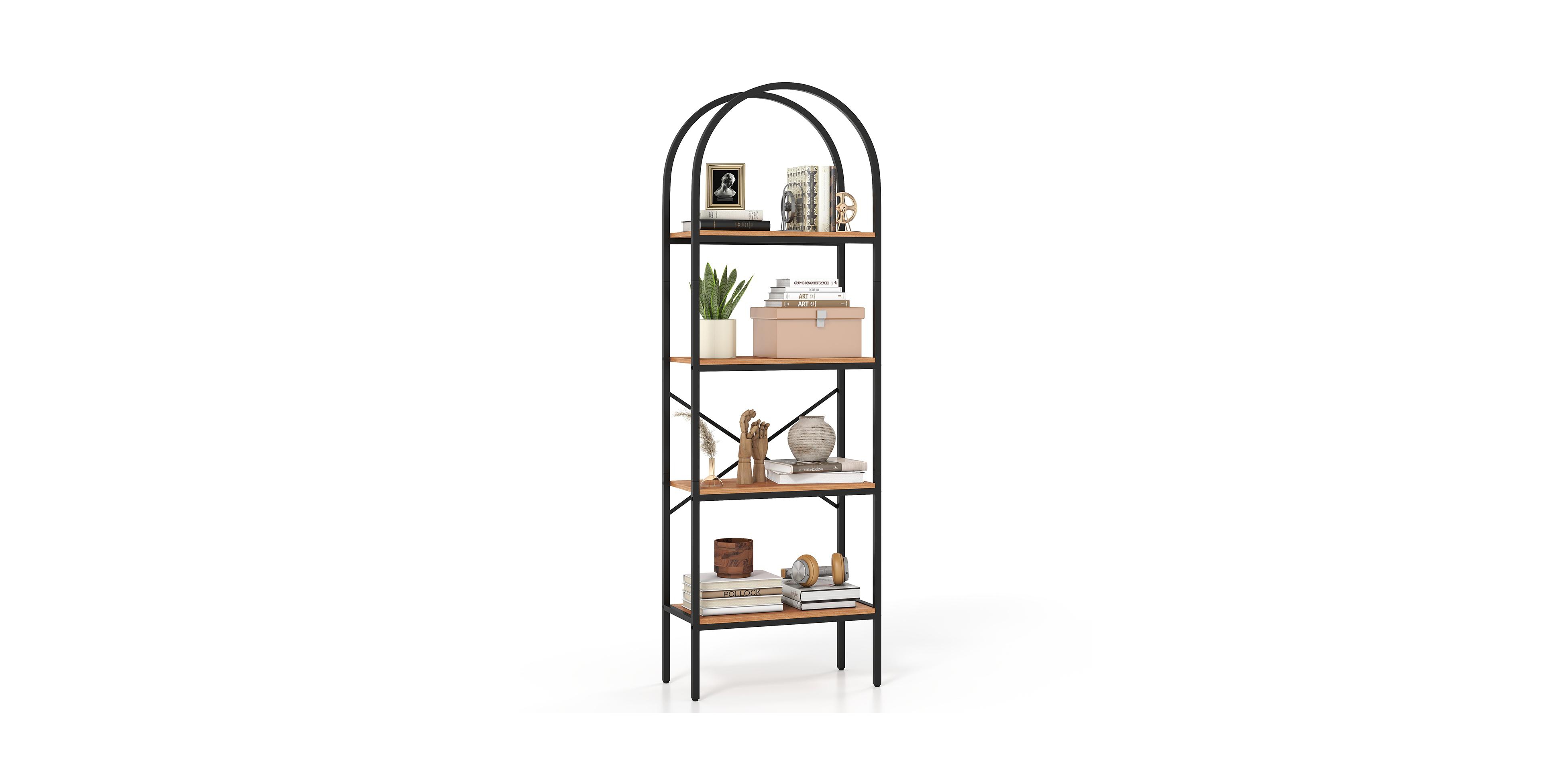Costway 71 Inch Tall Arched Bookcase, 4-Tier Floor Bookshelf with Storage Shelves, Metal Frame