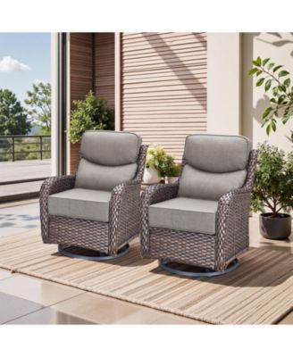 Luxury Outdoor Swivel Rocker Chairs Set of 2, Wicker High-Back Patio Conversation Set with 6" Thick Cushions for Porch Deck