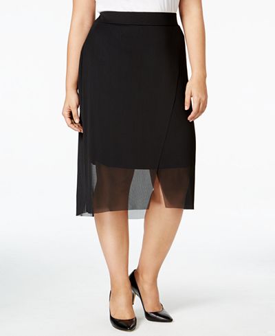 mblm by Tess Holliday Trendy Plus Size Mesh-Overlay Pencil Skirt