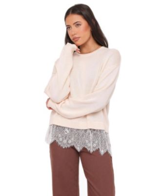 Women's Mabel Crewneck Long-Sleeve Lace-Trim Sweater