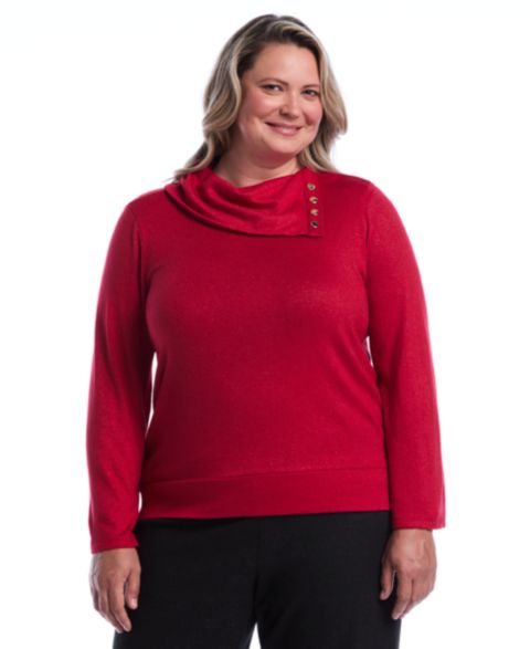 Женский топ Rafaella Plus Size Cowl Neck Bell Sleeve Metallic, цвет: Красный