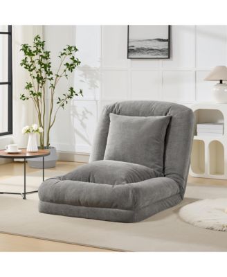 Convertible Floor Lounge Chair Sofa Bed for Adults and Pets, 5-Position Adjustable Backrest, Chenille Upholstery, Metal Frame, 2 Pillows, 6 Colors