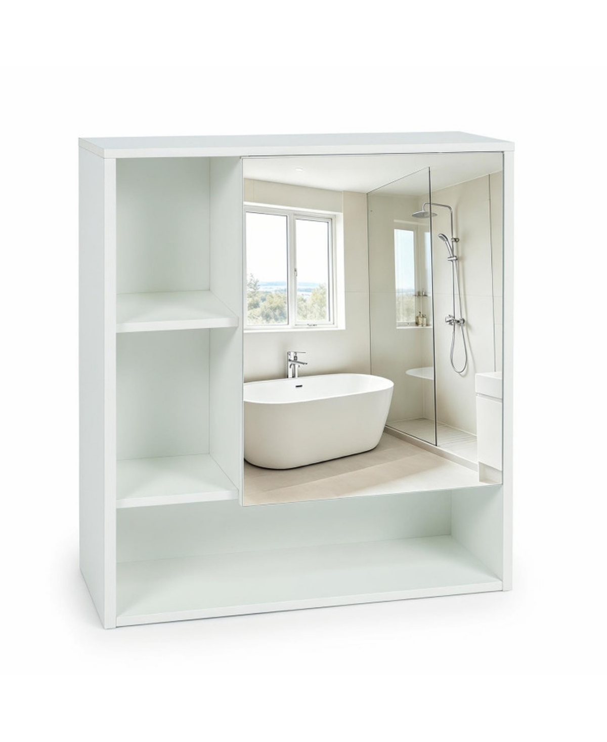 Hongge Wall Mounted Mirror Cabinet with Two Hidden Shelf Tiers